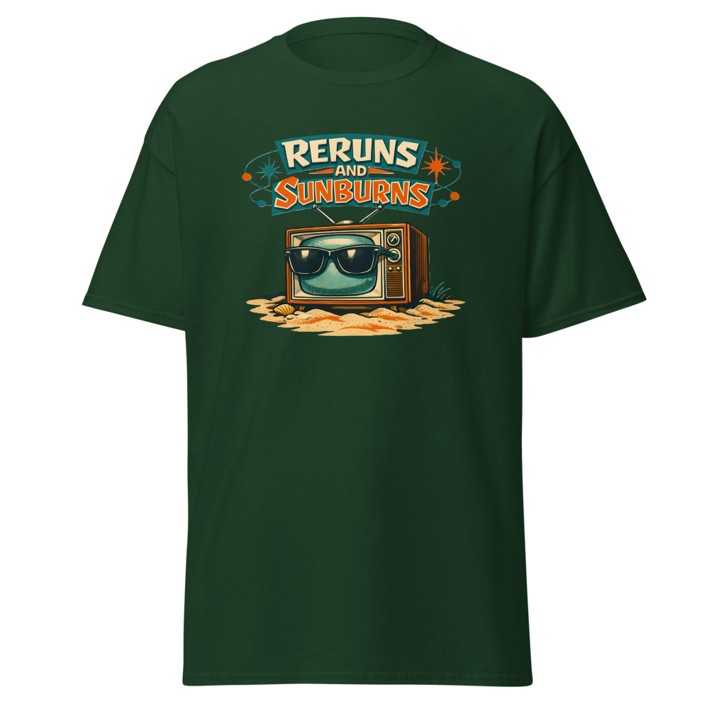 Retro TV T-Shirt | Reruns and Sunburns Funny Vintage Summer Tee - Image 5
