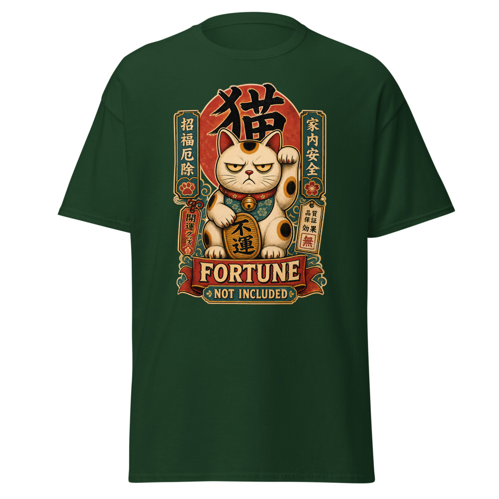 Funny Lucky Cat T-Shirt | Fortune Not Included Japanese Kanji Tee - Image 5