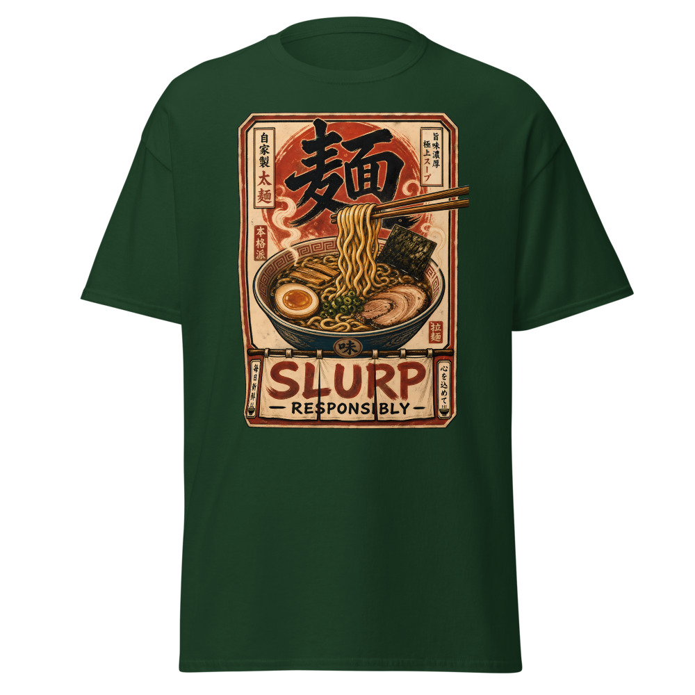 Funny Ramen T-Shirt | Slurp Responsibly Japanese Kanji Noodle Tee - Image 5