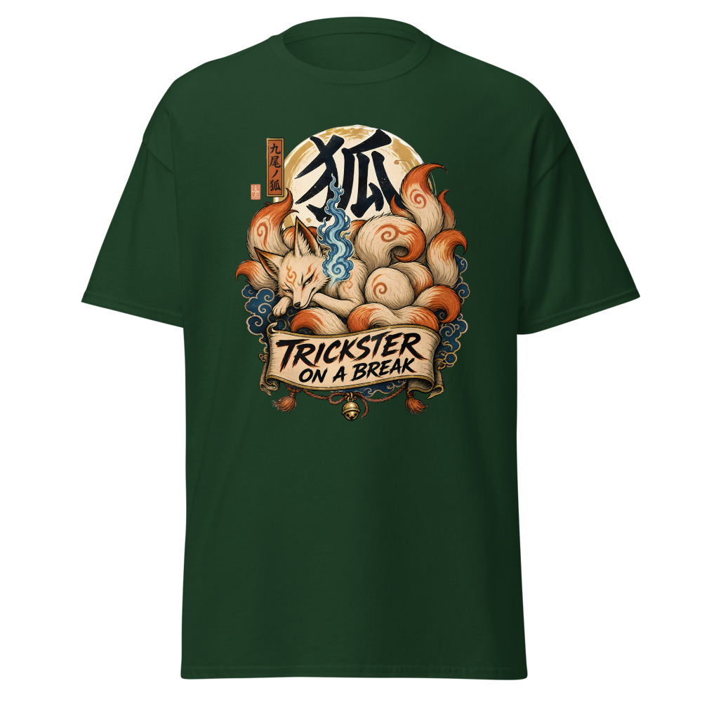 Retro Kitsune Fox T-Shirt | Trickster On a Break Japanese Kanji Tee - Image 5