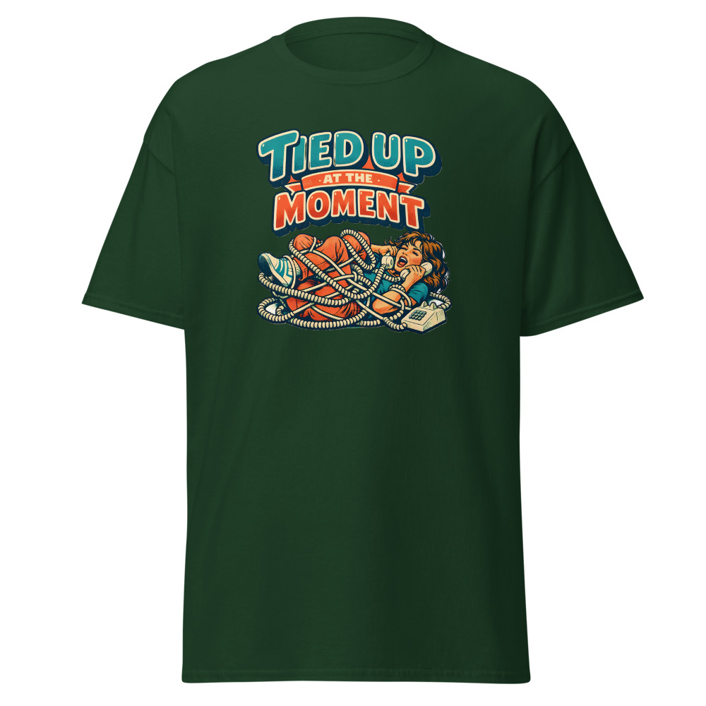 Funny Landline Phone T-Shirt | Tied Up at the Moment Retro 80s Tee - Image 5
