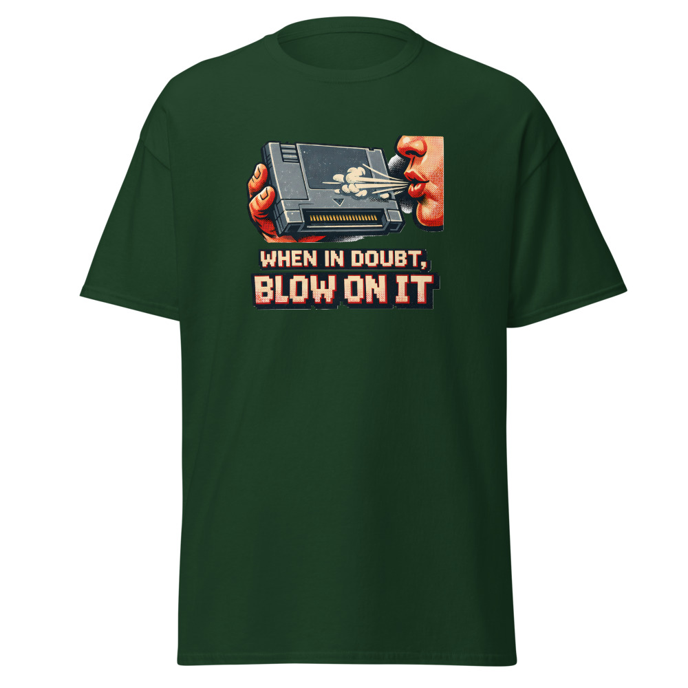 Retro Game Cartridge T-Shirt | When in Doubt Blow on It 80s Gamer Tee - Image 5