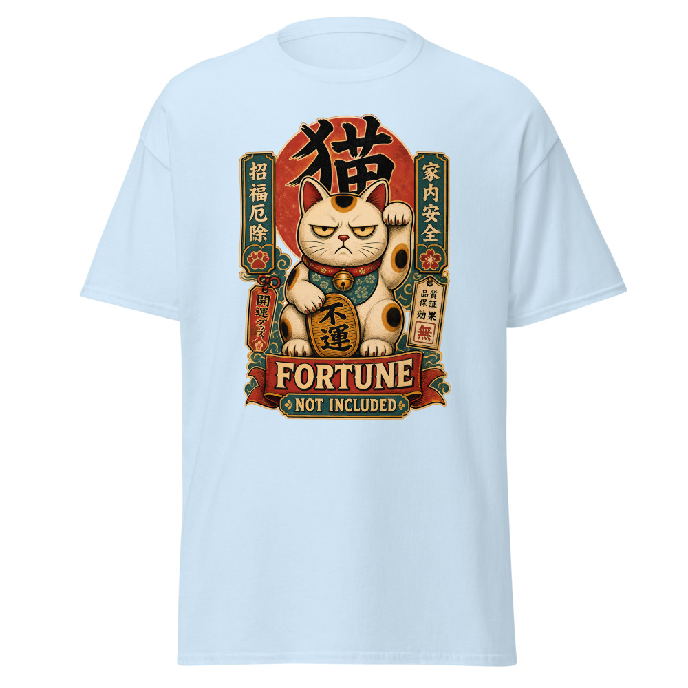 Funny Lucky Cat T-Shirt | Fortune Not Included Japanese Kanji Tee - Image 6