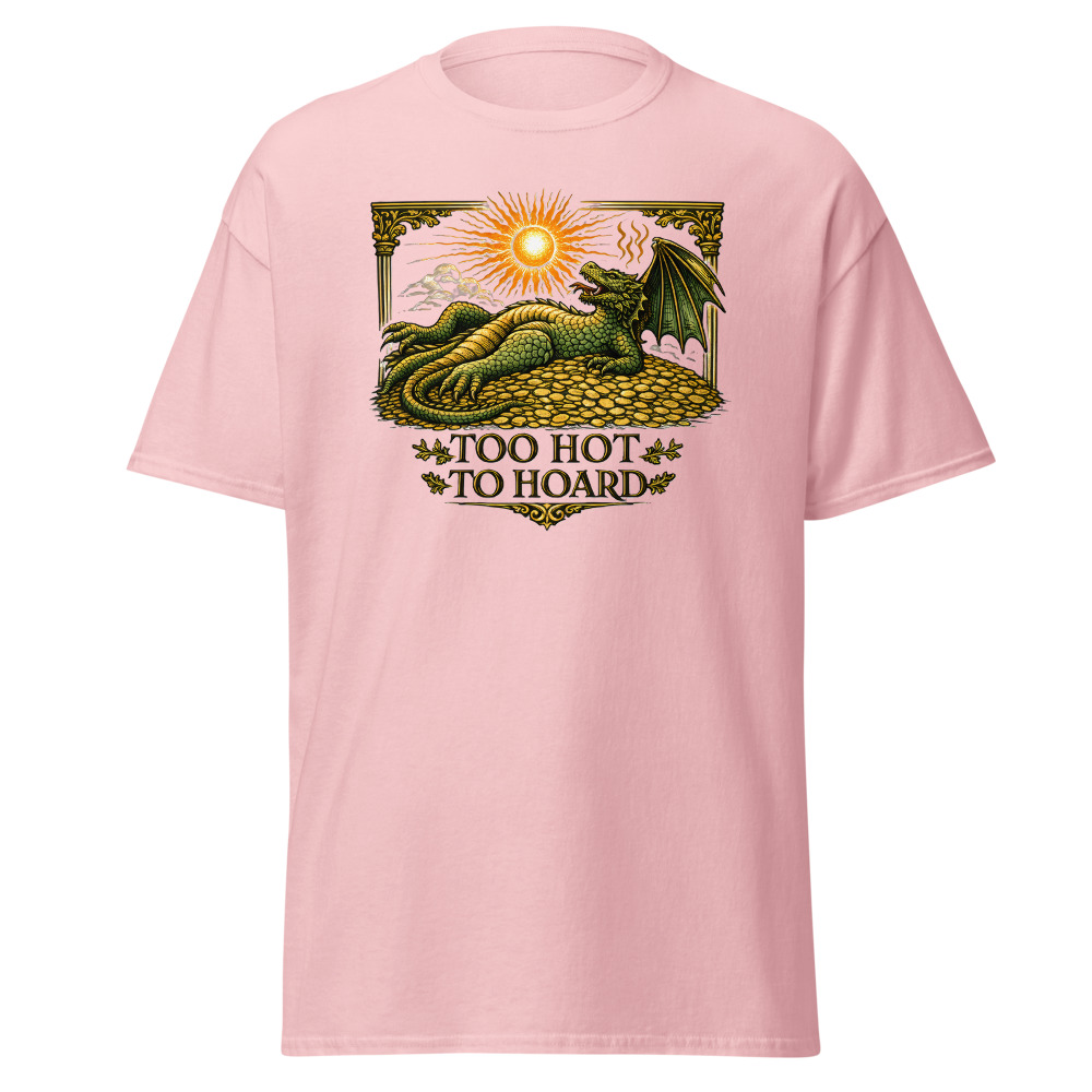 Funny Dragon T-Shirt | Too Hot to Hoard Retro Fantasy Summer Tee - Image 7