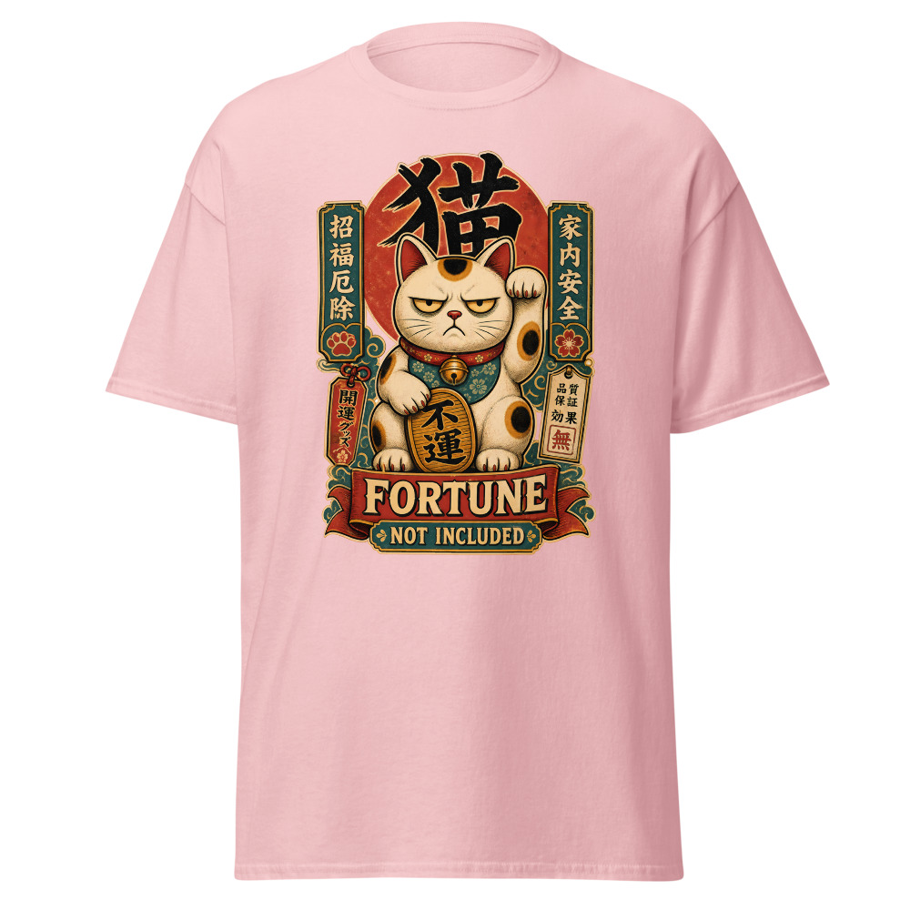 Funny Lucky Cat T-Shirt | Fortune Not Included Japanese Kanji Tee - Image 7