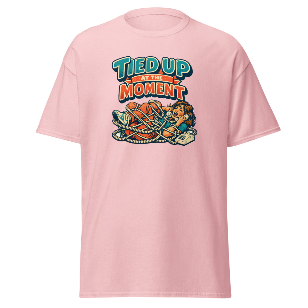 Funny Landline Phone T-Shirt | Tied Up at the Moment Retro 80s Tee - Image 7