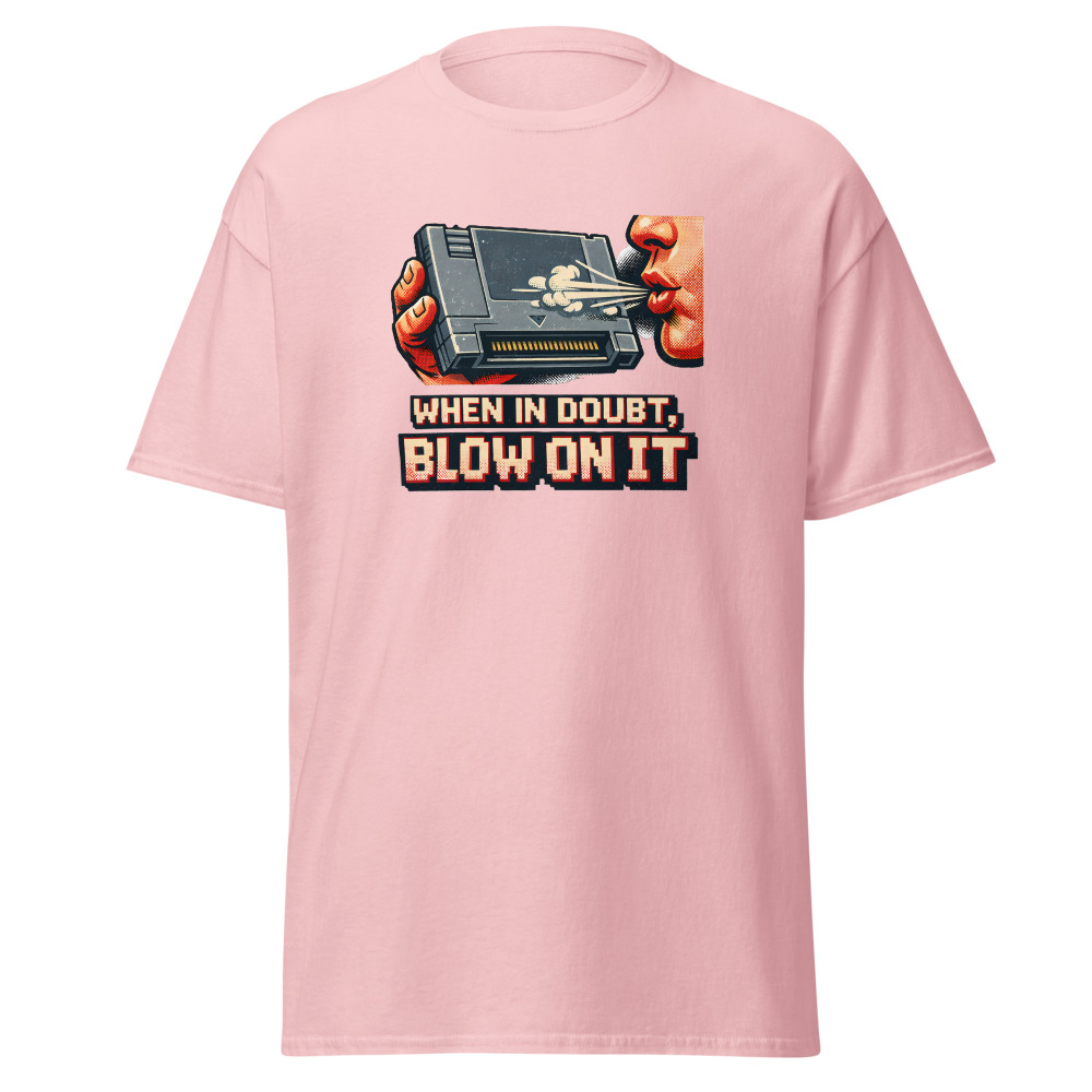 Retro Game Cartridge T-Shirt | When in Doubt Blow on It 80s Gamer Tee - Image 7