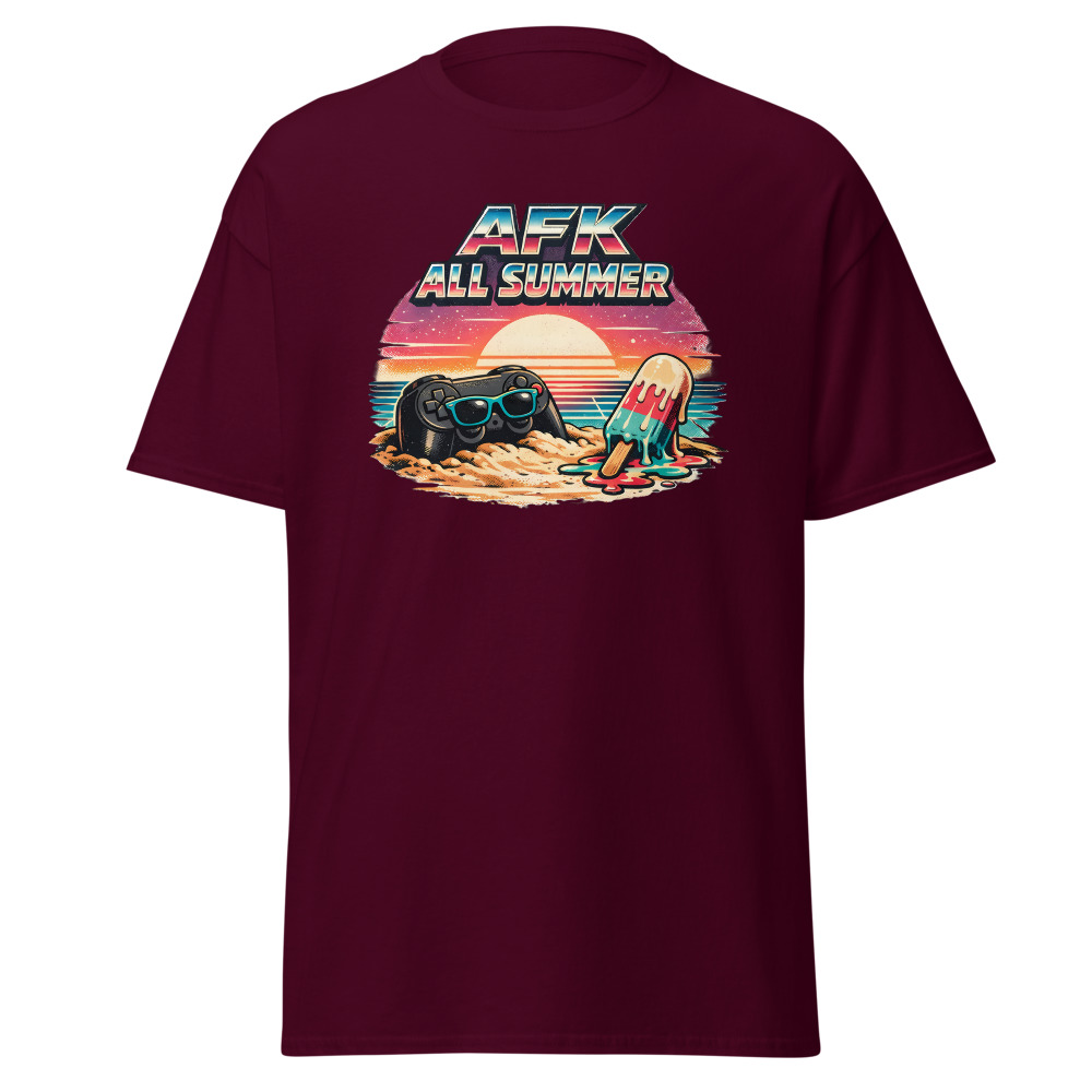 Funny Gamer T-Shirt | AFK All Summer Retro Synthwave Gaming Tee - Image 8