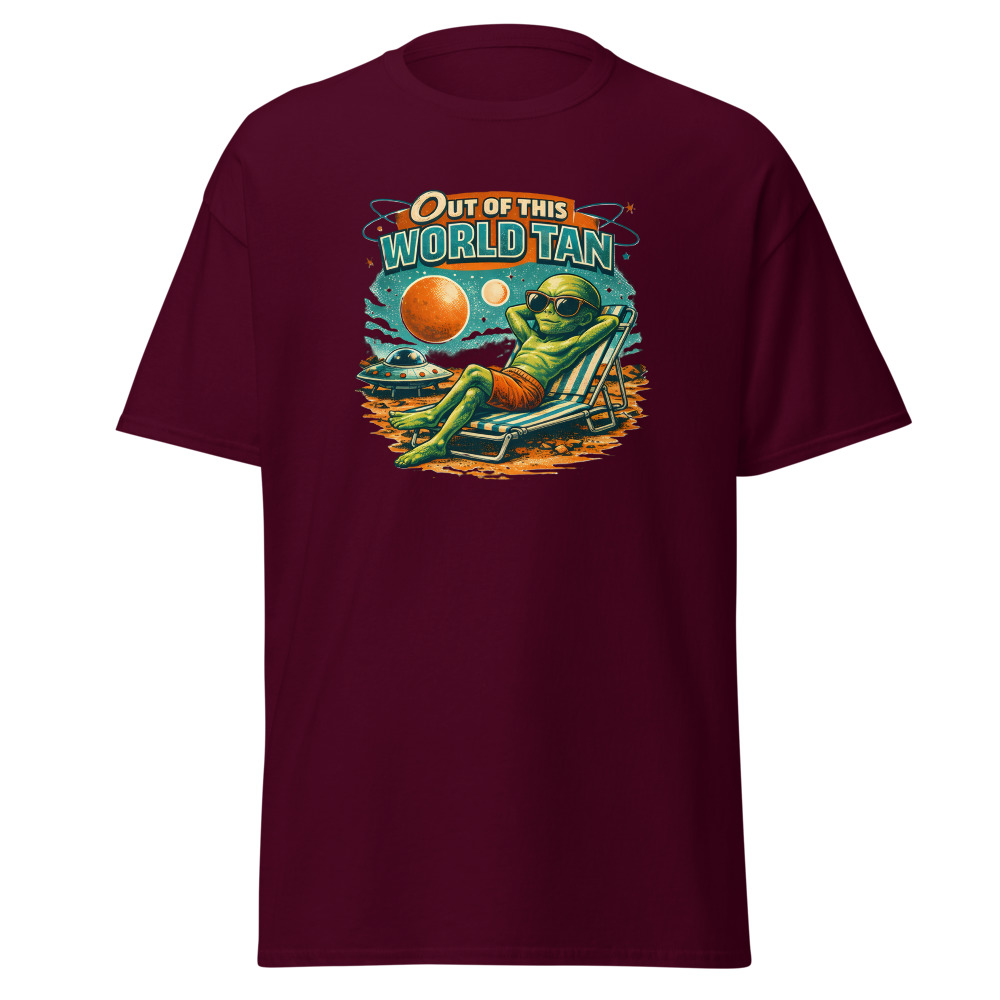 Funny Alien T-Shirt | Out of This World Tan Retro Sci-Fi Summer Tee - Image 8