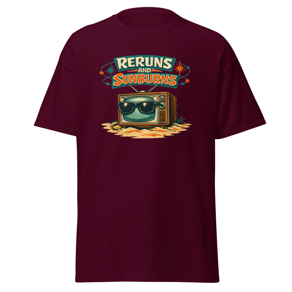 Retro TV T-Shirt | Reruns and Sunburns Funny Vintage Summer Tee - Image 8