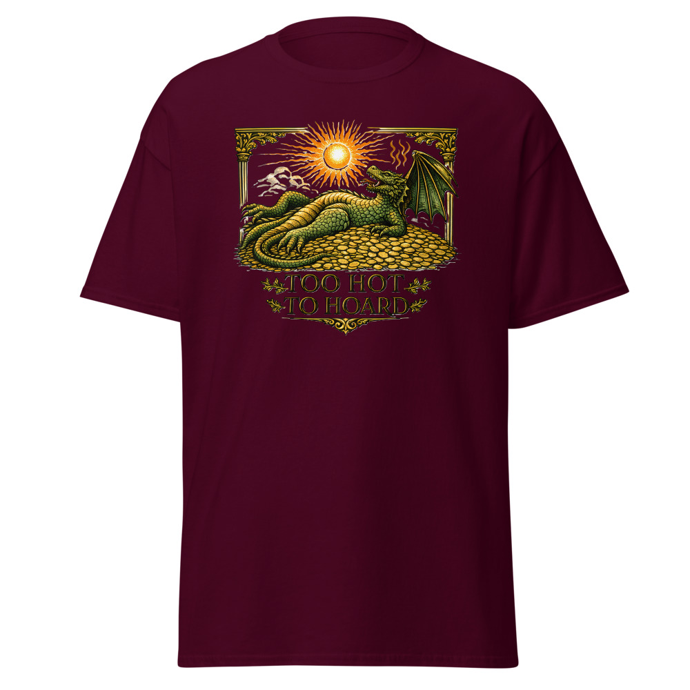 Funny Dragon T-Shirt | Too Hot to Hoard Retro Fantasy Summer Tee - Image 8