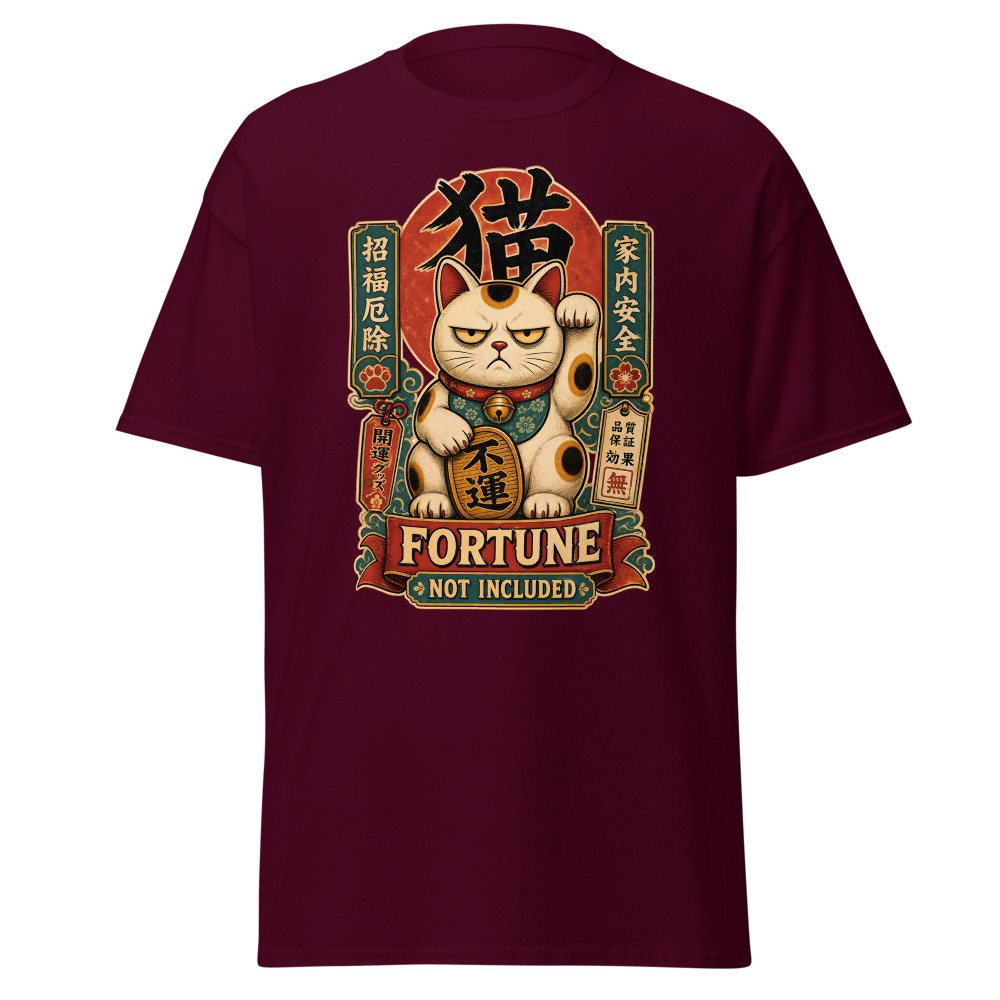 Funny Lucky Cat T-Shirt | Fortune Not Included Japanese Kanji Tee - Image 8