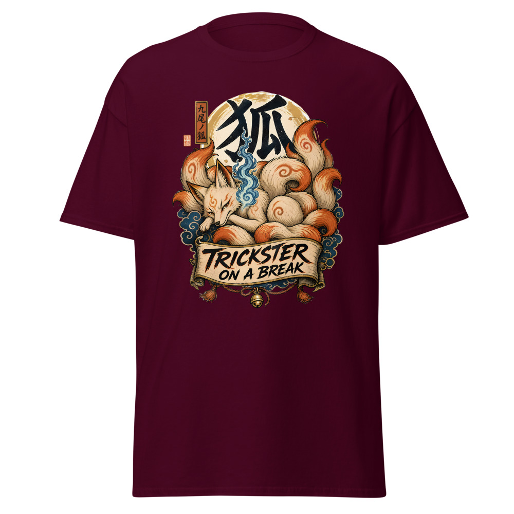 Retro Kitsune Fox T-Shirt | Trickster On a Break Japanese Kanji Tee - Image 8