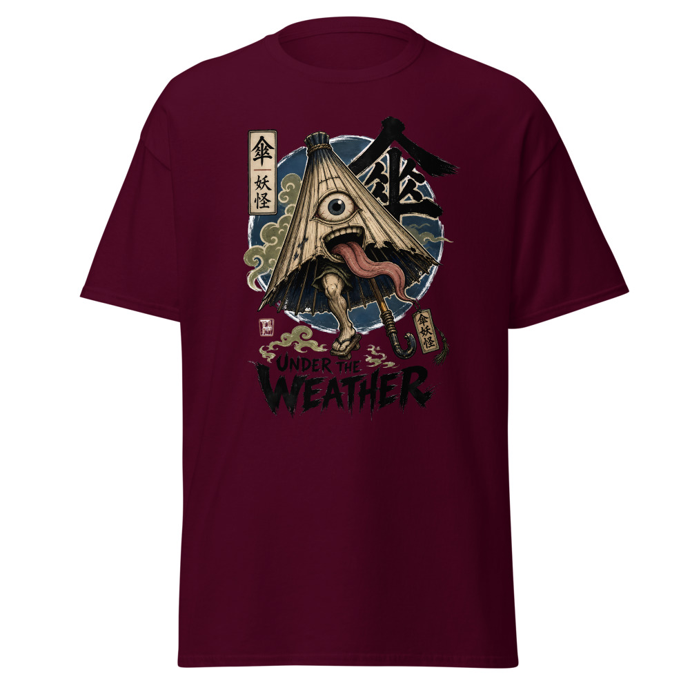 Retro Yokai Umbrella T-Shirt | Under the Weather Ukiyo-e Horror Tee - Image 8