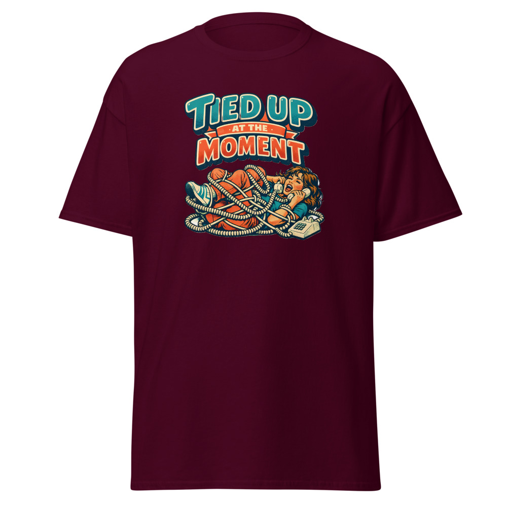Funny Landline Phone T-Shirt | Tied Up at the Moment Retro 80s Tee - Image 8