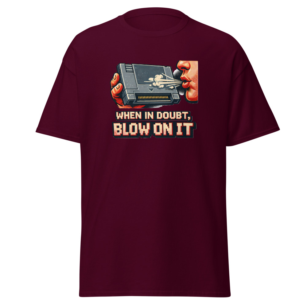 Retro Game Cartridge T-Shirt | When in Doubt Blow on It 80s Gamer Tee - Image 8