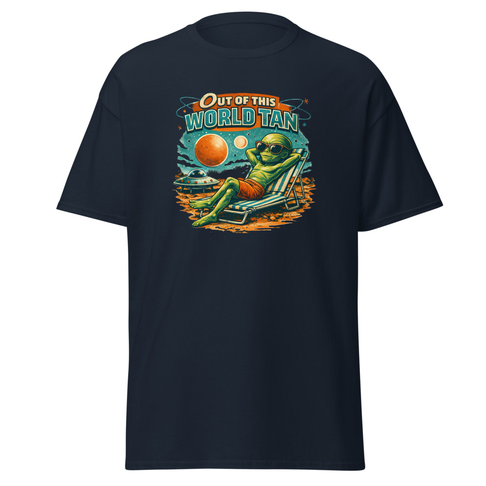 Funny Alien T-Shirt | Out of This World Tan Retro Sci-Fi Summer Tee - Image 9