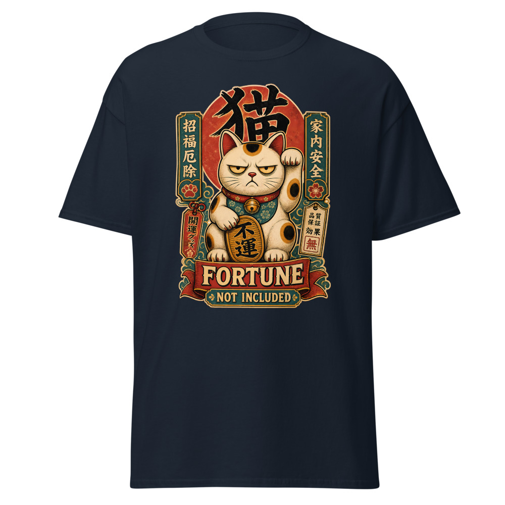 Funny Lucky Cat T-Shirt | Fortune Not Included Japanese Kanji Tee - Image 9