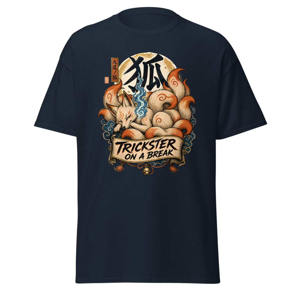 Retro Kitsune Fox T-Shirt | Trickster On a Break Japanese Kanji Tee - Image 9