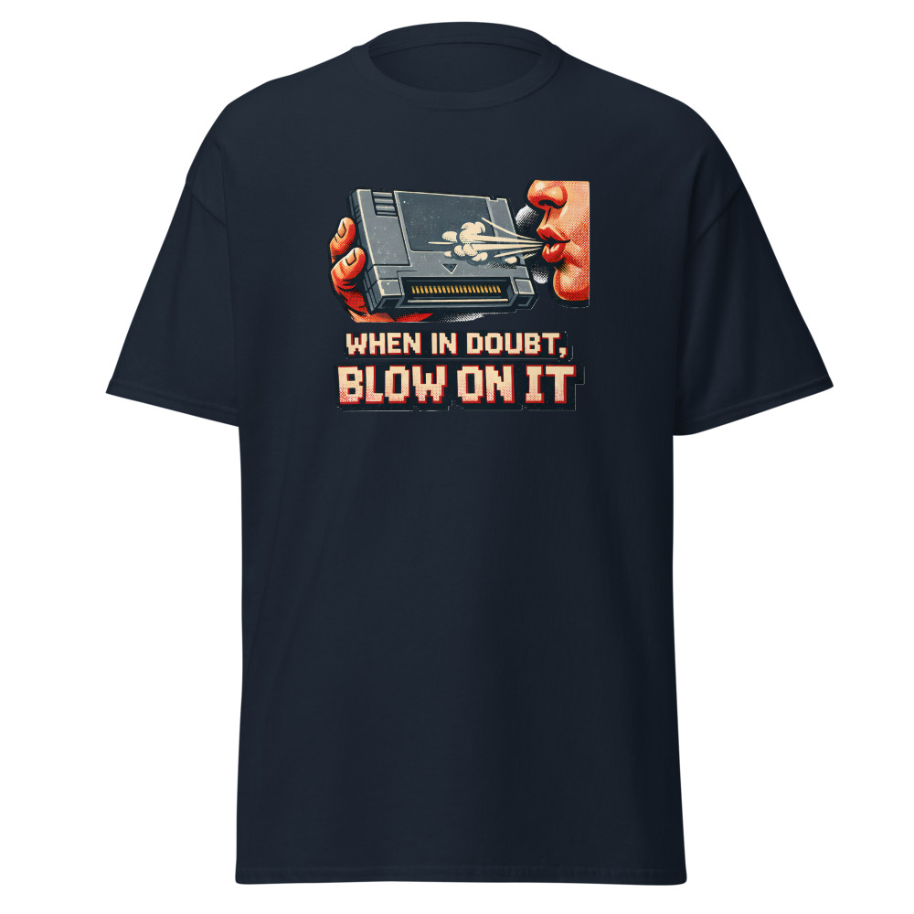 Retro Game Cartridge T-Shirt | When in Doubt Blow on It 80s Gamer Tee - Image 9