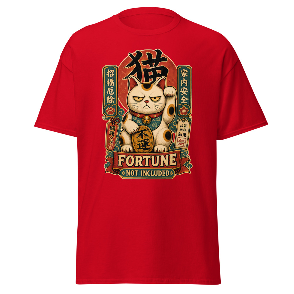 Funny Lucky Cat T-Shirt | Fortune Not Included Japanese Kanji Tee - Image 10