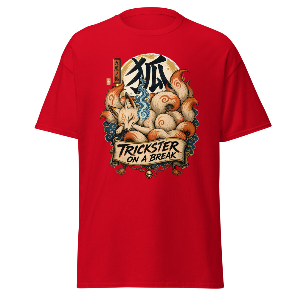 Retro Kitsune Fox T-Shirt | Trickster On a Break Japanese Kanji Tee - Image 10