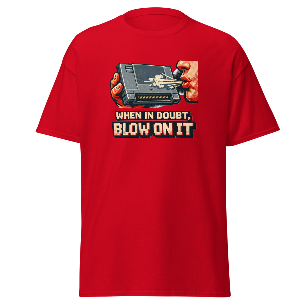 Retro Game Cartridge T-Shirt | When in Doubt Blow on It 80s Gamer Tee - Image 10