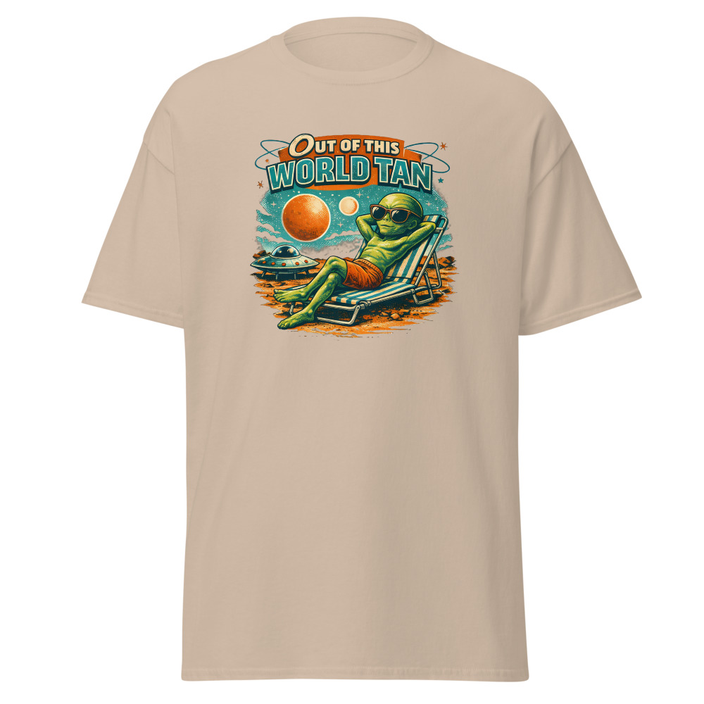 Funny Alien T-Shirt | Out of This World Tan Retro Sci-Fi Summer Tee - Image 12