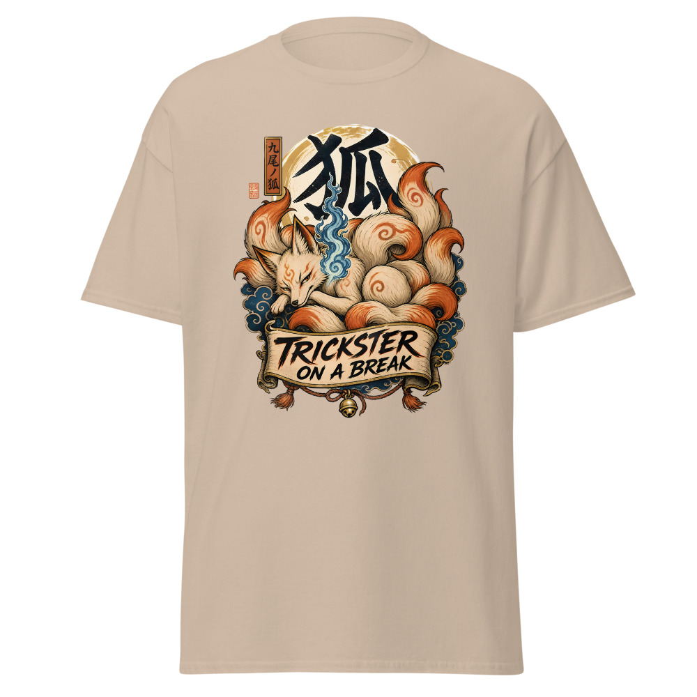 Retro Kitsune Fox T-Shirt | Trickster On a Break Japanese Kanji Tee - Image 12