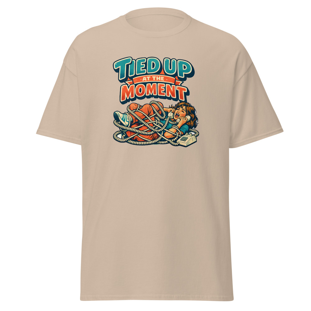 Funny Landline Phone T-Shirt | Tied Up at the Moment Retro 80s Tee - Image 12