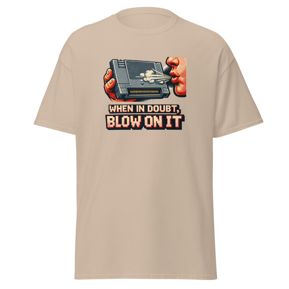Retro Game Cartridge T-Shirt | When in Doubt Blow on It 80s Gamer Tee - Image 12