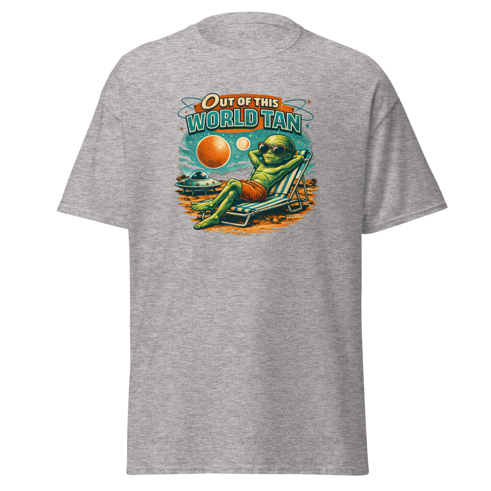 Funny Alien T-Shirt | Out of This World Tan Retro Sci-Fi Summer Tee - Image 13