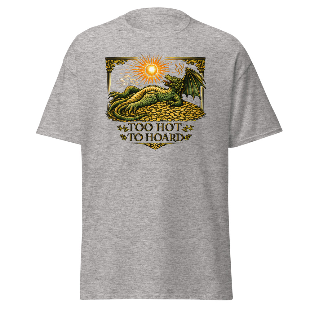Funny Dragon T-Shirt | Too Hot to Hoard Retro Fantasy Summer Tee - Image 13