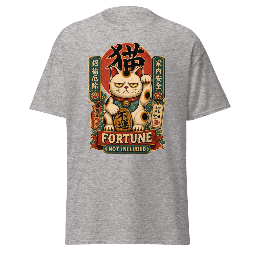 Funny Lucky Cat T-Shirt | Fortune Not Included Japanese Kanji Tee - Image 13