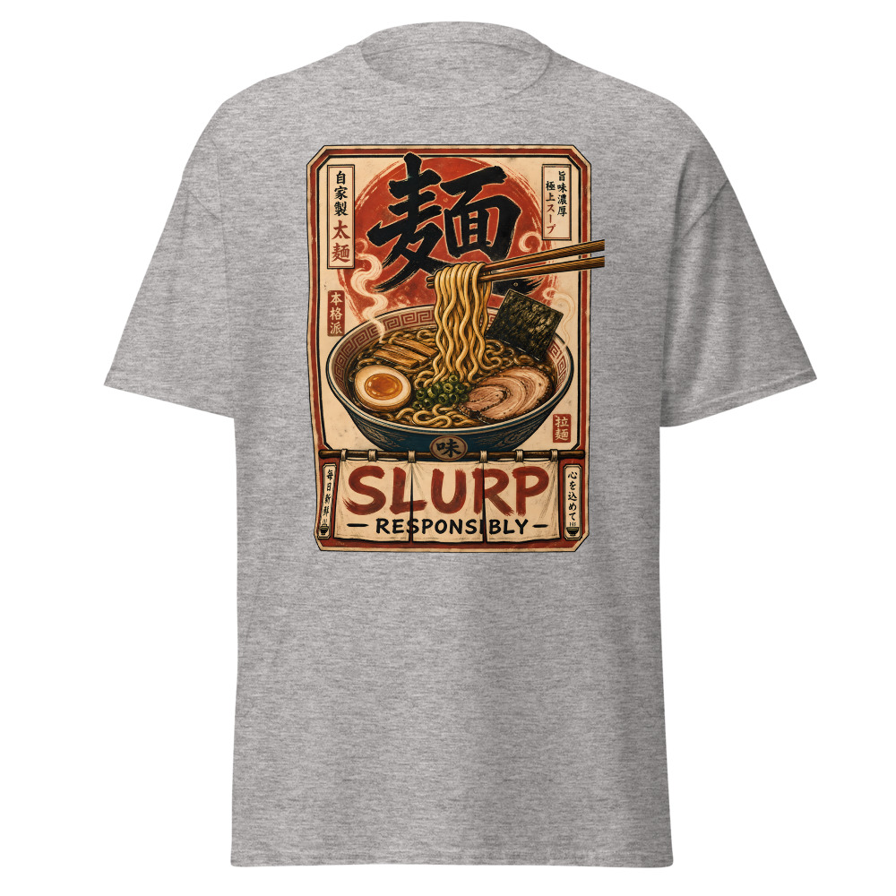 Funny Ramen T-Shirt | Slurp Responsibly Japanese Kanji Noodle Tee - Image 13