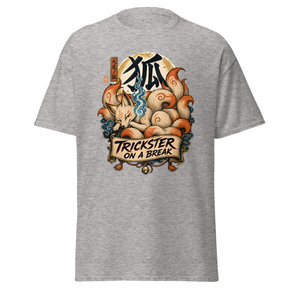 Retro Kitsune Fox T-Shirt | Trickster On a Break Japanese Kanji Tee - Image 13