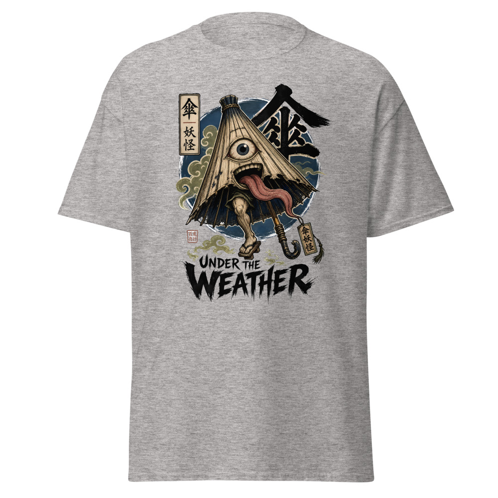 Retro Yokai Umbrella T-Shirt | Under the Weather Ukiyo-e Horror Tee - Image 13