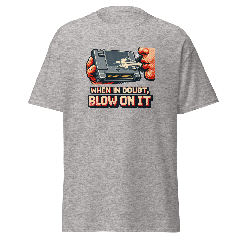 Retro Game Cartridge T-Shirt | When in Doubt Blow on It 80s Gamer Tee - Image 13