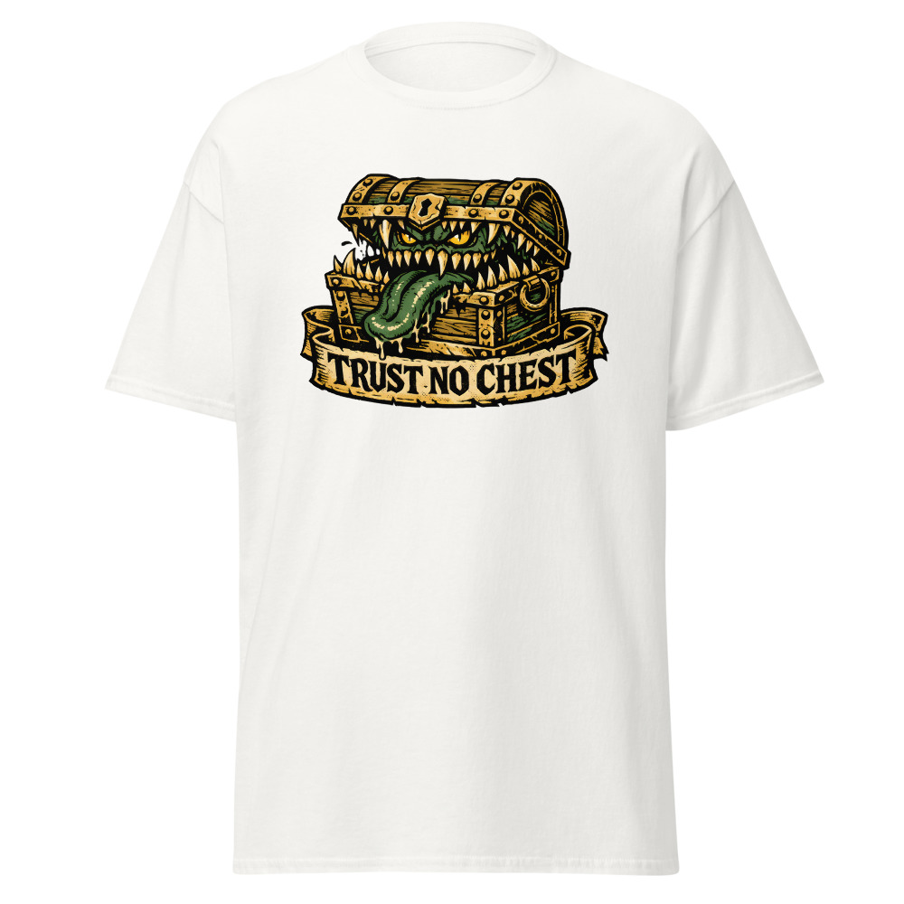 Funny Mimic T-Shirt | Trust No Chest Retro Dark Fantasy Tattoo Tee - Image 2
