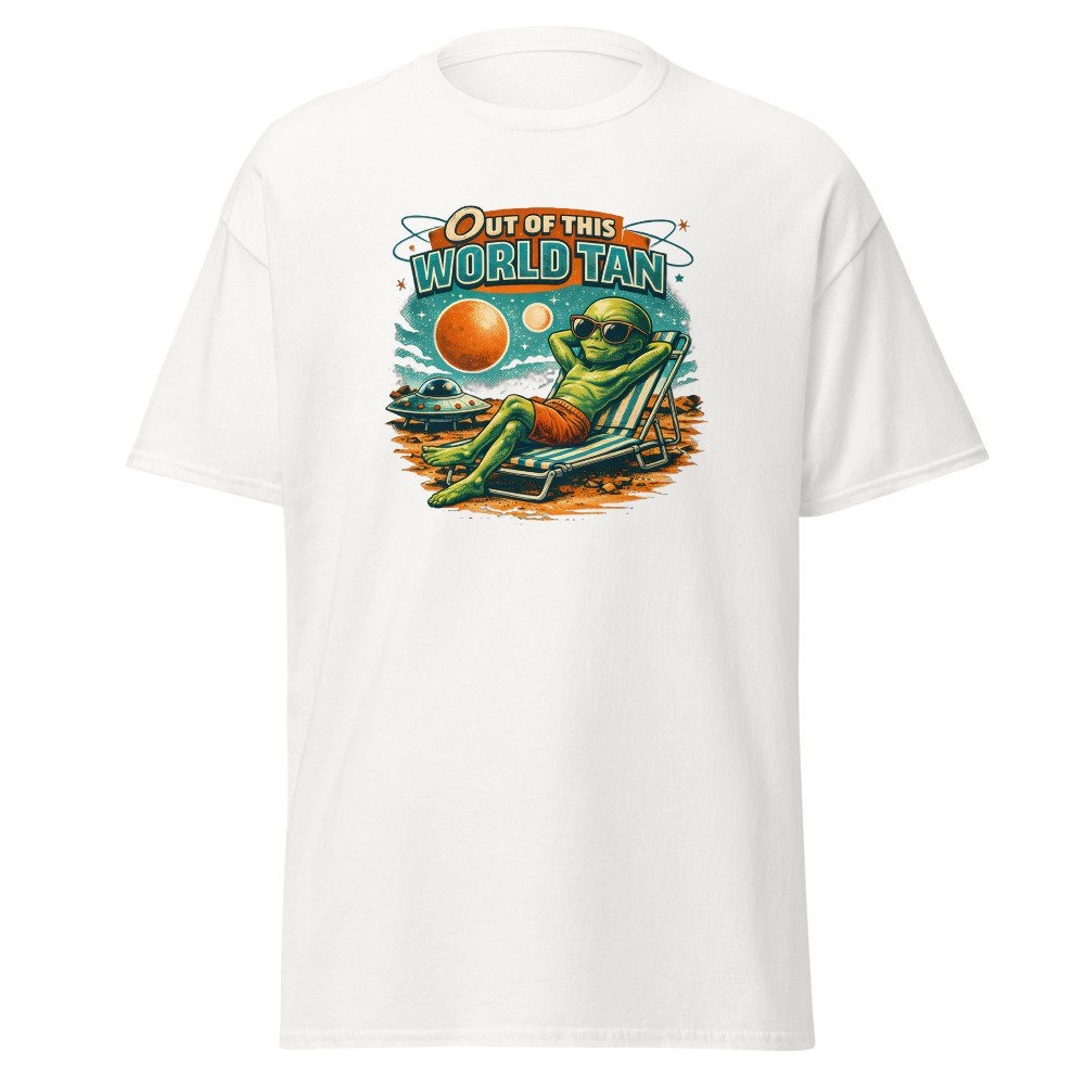 Funny Alien T-Shirt | Out of This World Tan Retro Sci-Fi Summer Tee - Image 2