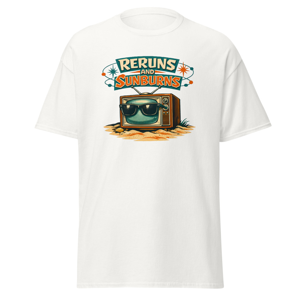 Retro TV T-Shirt | Reruns and Sunburns Funny Vintage Summer Tee - Image 2