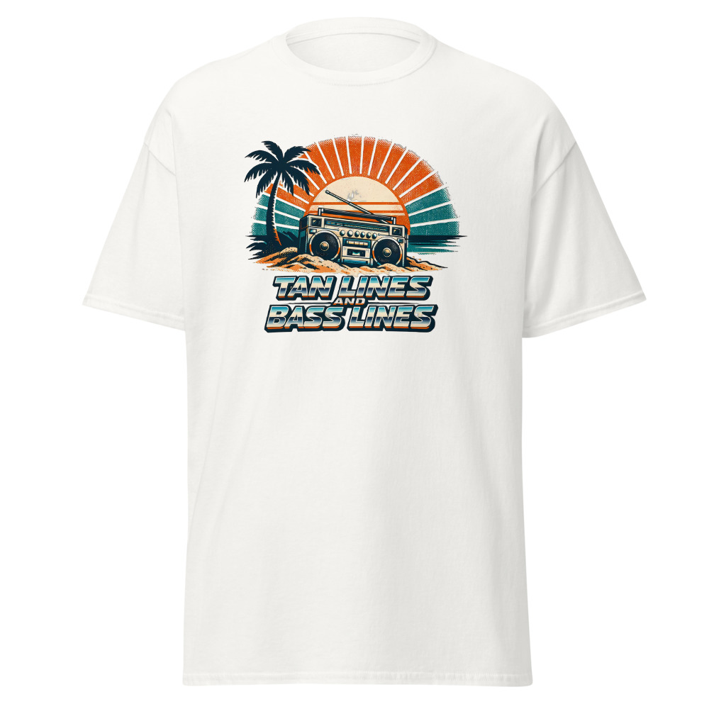 Funny Boombox T-Shirt | Tan Lines and Bass Lines Retro Summer Tee - Image 2