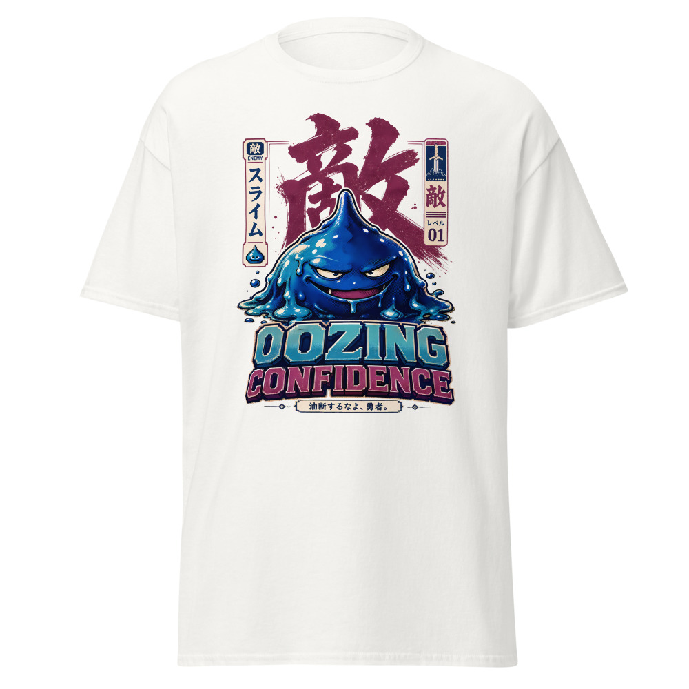 Retro Slime Monster T-Shirt | Oozing Confidence Japanese Kanji Gamer Tee - Image 2
