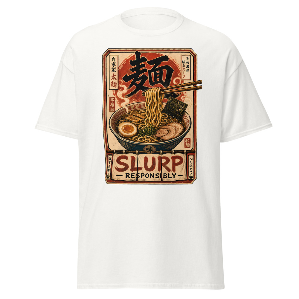 Funny Ramen T-Shirt | Slurp Responsibly Japanese Kanji Noodle Tee - Image 2