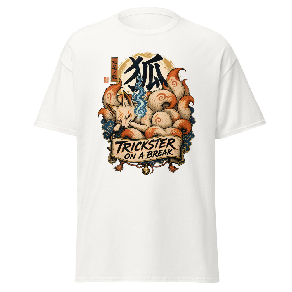Retro Kitsune Fox T-Shirt | Trickster On a Break Japanese Kanji Tee - Image 2