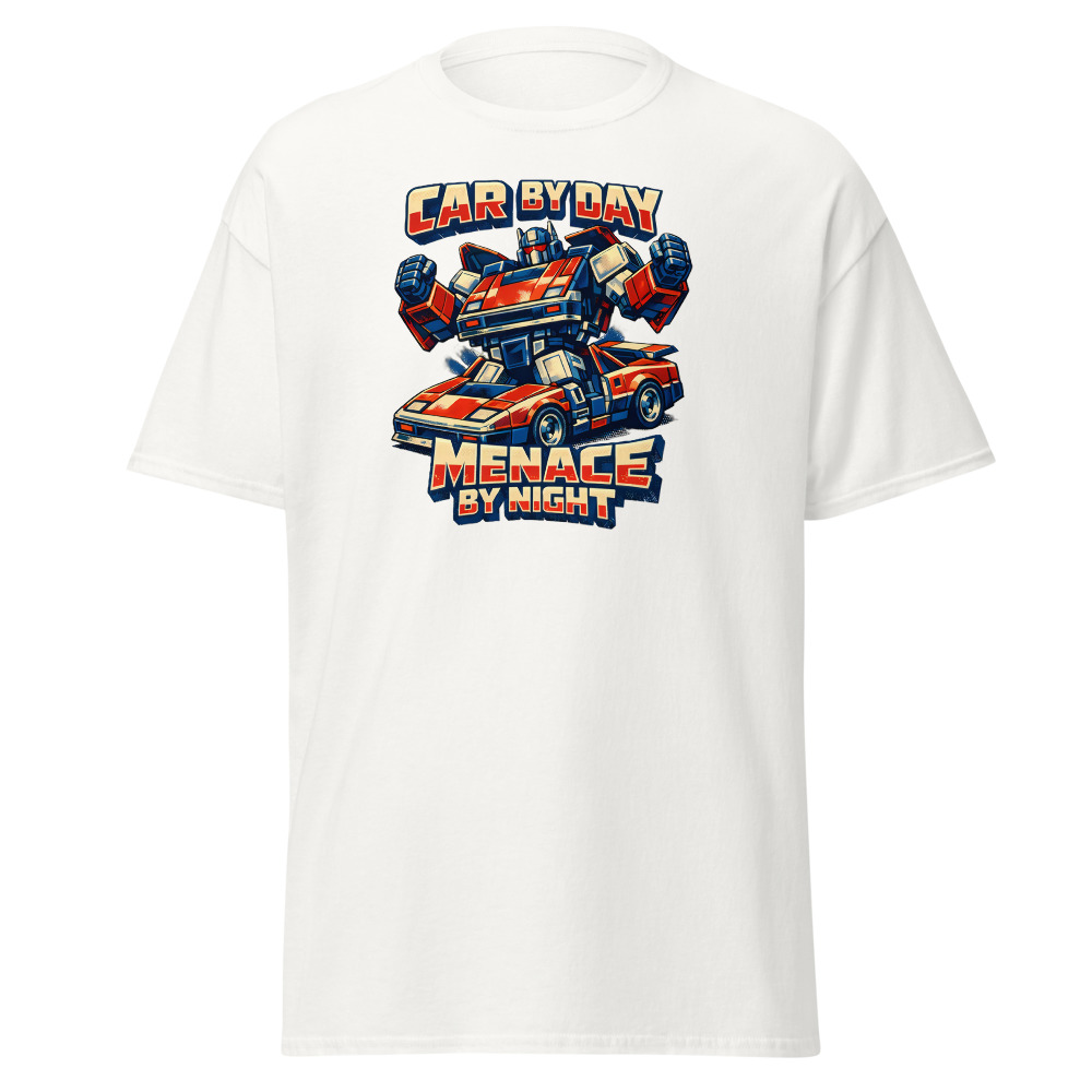 Retro Robot Toy T-Shirt | Car by Day Menace by Night 80s Sci-Fi Tee - Image 2