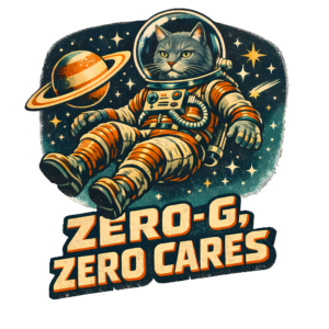 Zero-G Zero Cares astronaut cat design