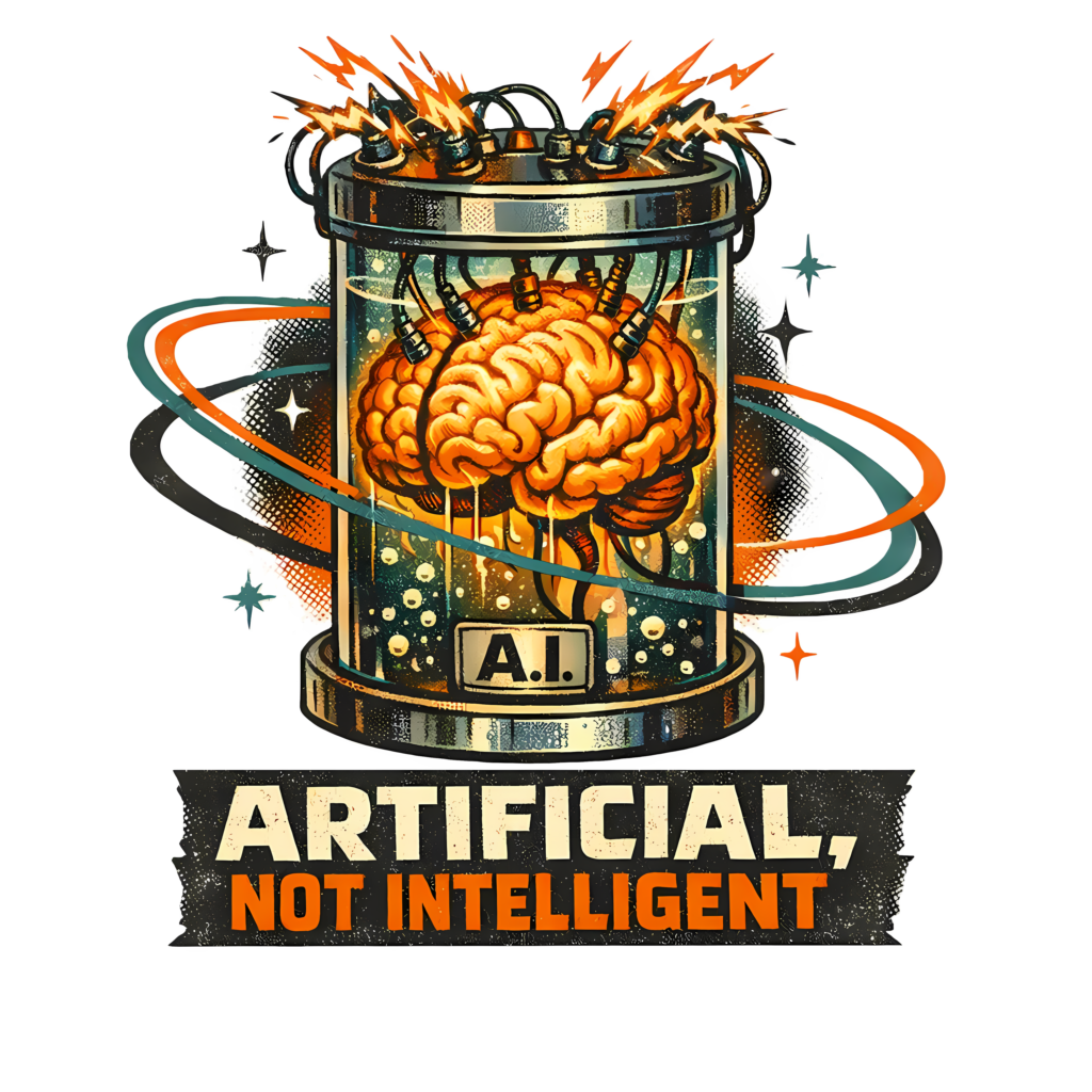 Funny AI Brain T-Shirt | Artificial Not Intelligent Retro Atomic Tee