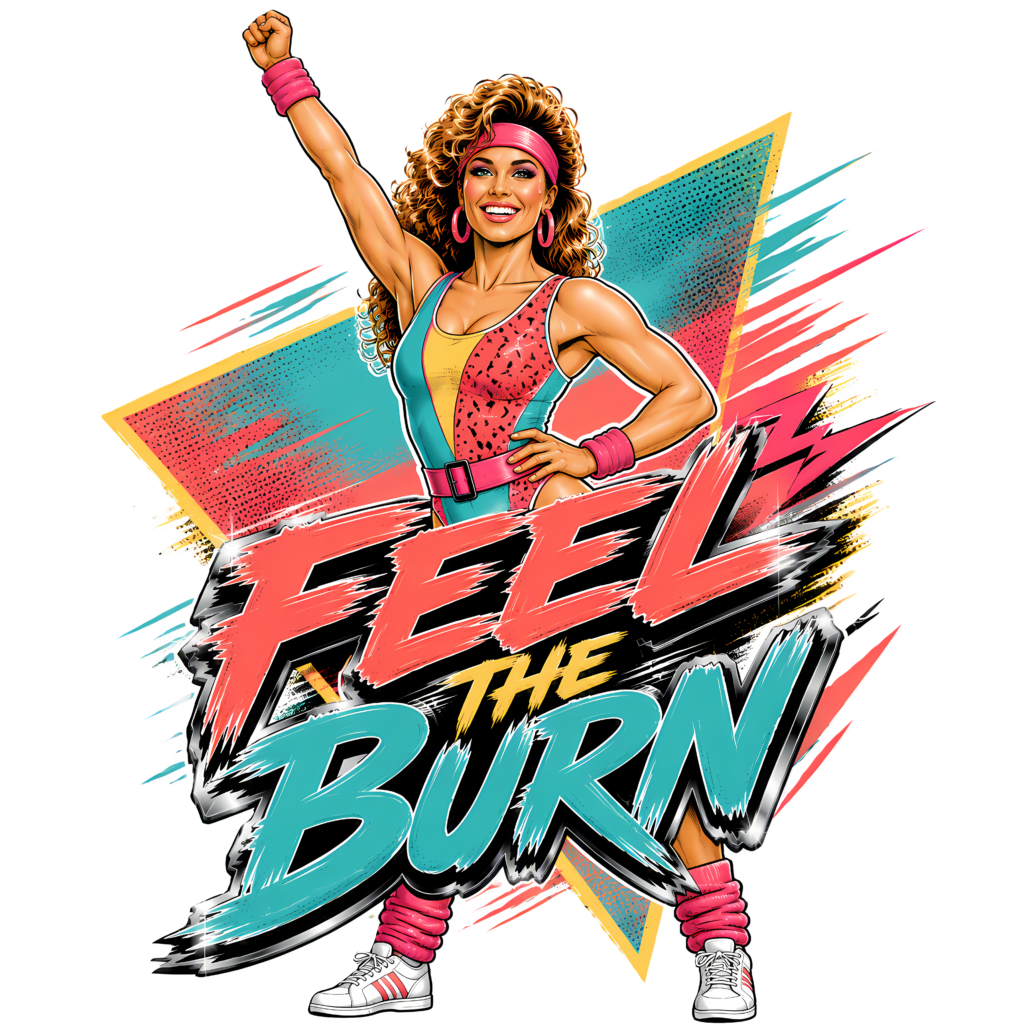 Funny 80s Aerobics T-Shirt | Feel the Burn Retro 80s Slang Workout Tee