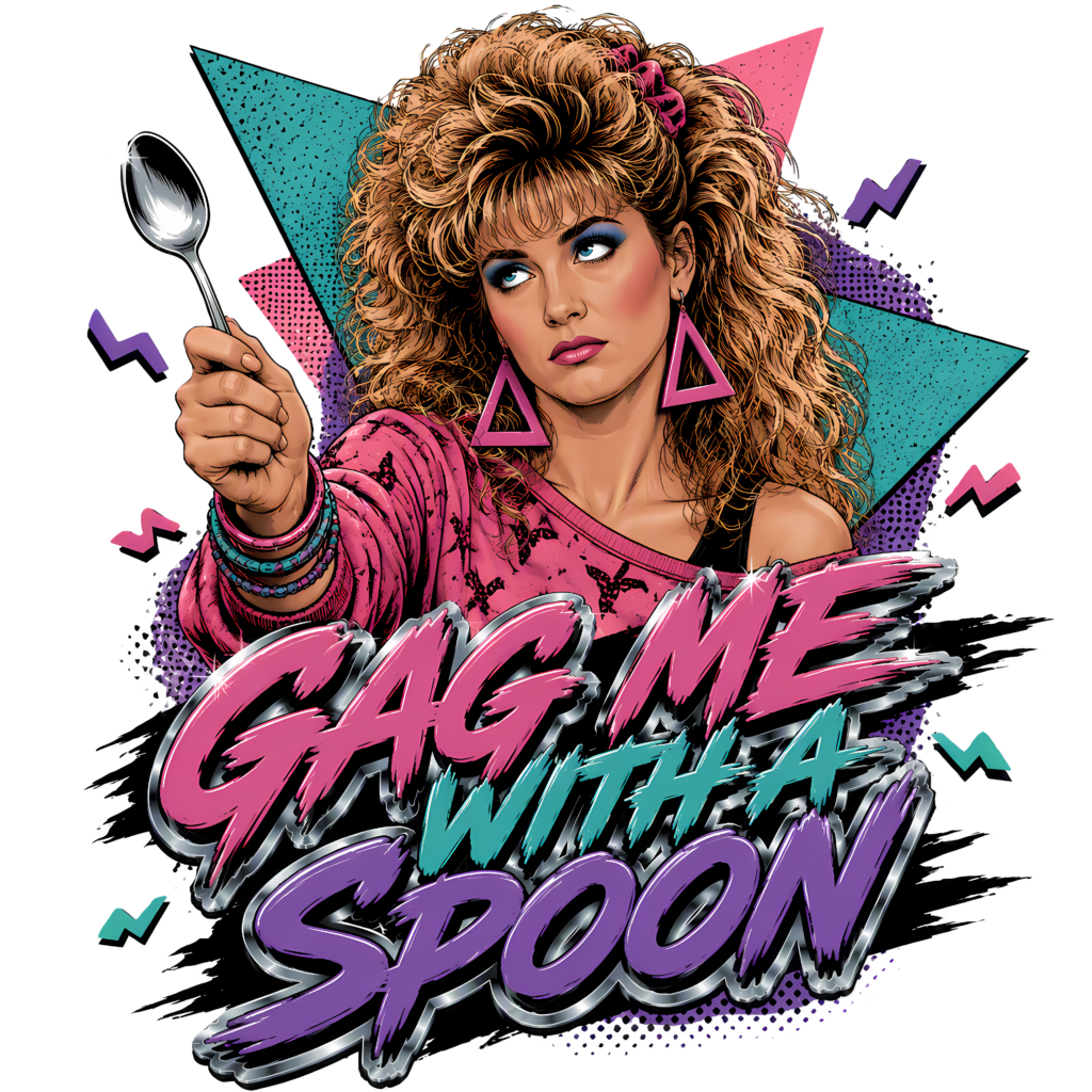 Funny 80s Valley Girl T-Shirt | Gag Me With a Spoon Retro 80s Slang Tee